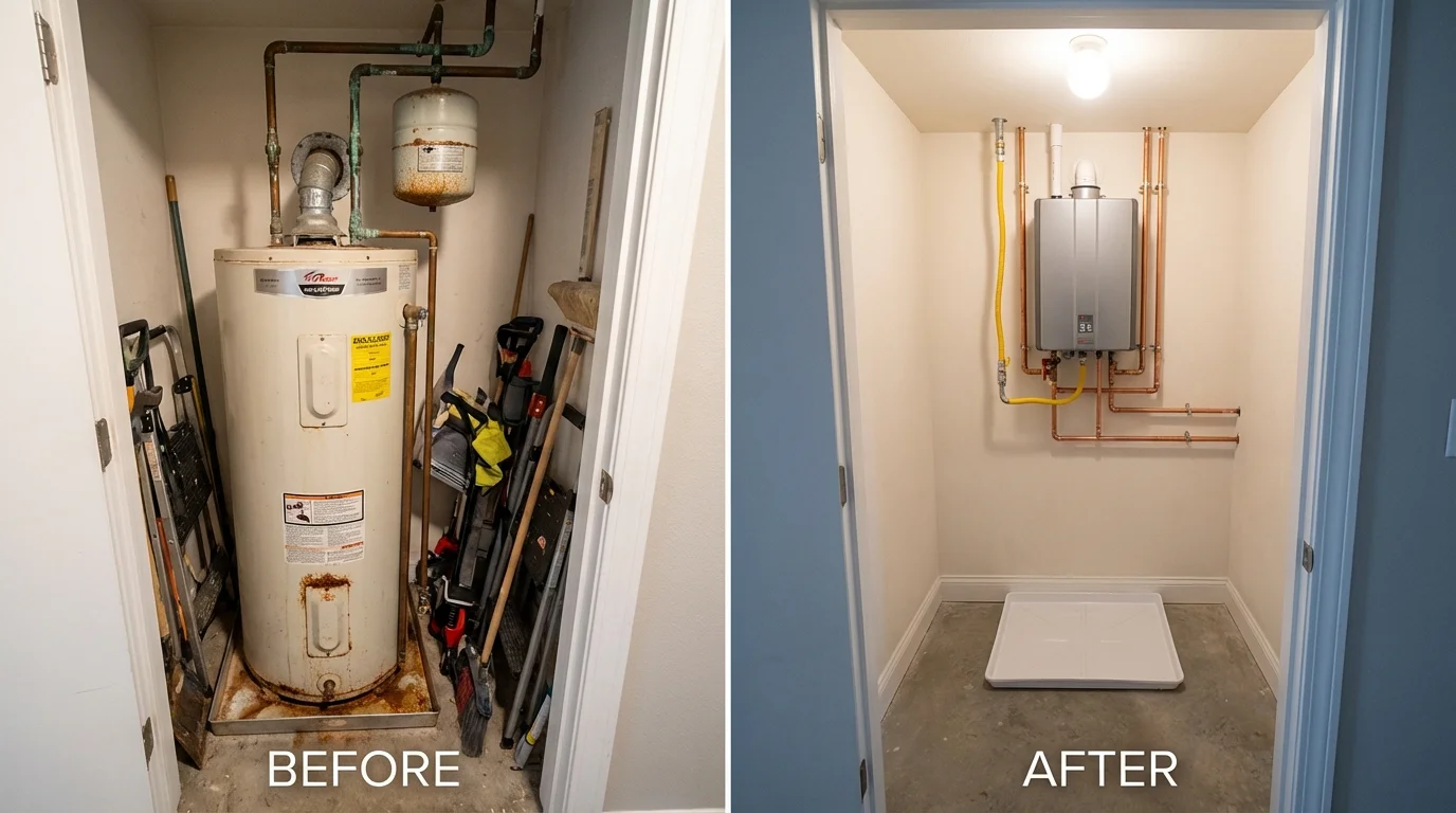 Tank water heater versus wall-mounted tankless unit comparison for Norwood, NY homeowners