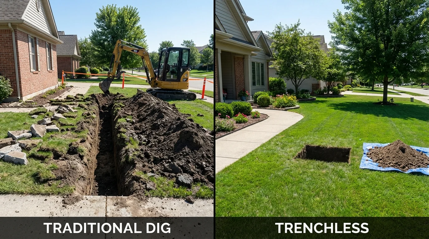 Trenchless sewer repair with minimal yard damage versus traditional excavation in Norwood, NY